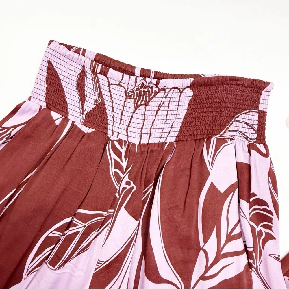 Maeve X Anthropologie Saria Smocked Wide Leg Pants Lilac Floral Tropical